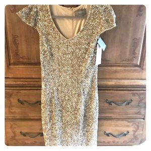 Theia Gold Sequin Cocktail Dress